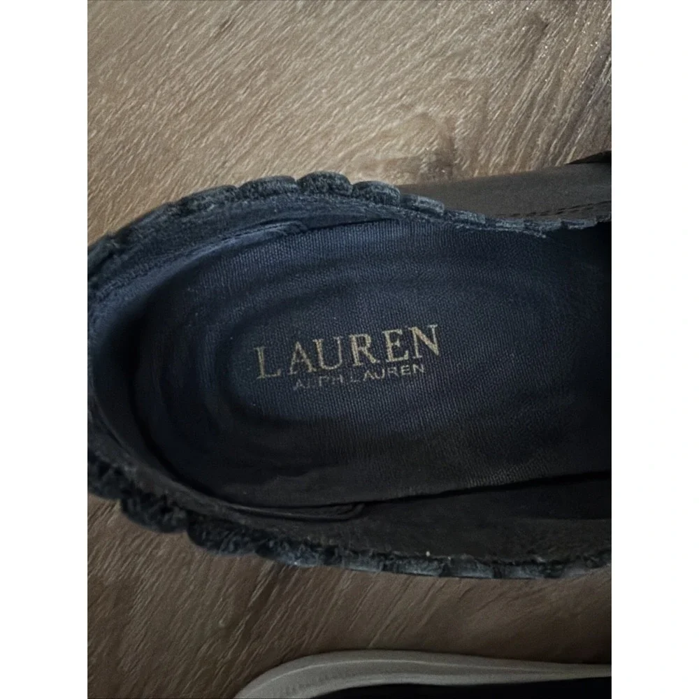 Lauren Ralph Lauren Jinny Leather Slip On Sneakers‎ 8 Black Minimalist Comfort